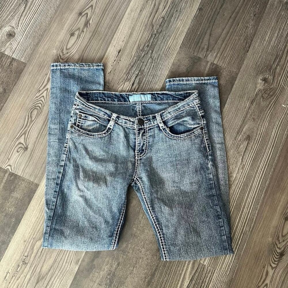 jean station white and light blue contrast stitch jeans